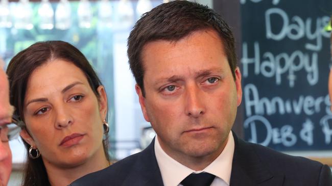 Victorian Opposition Matthew Guy speaking about the cost of living in Frankston. Picture: AAP/David Crosling