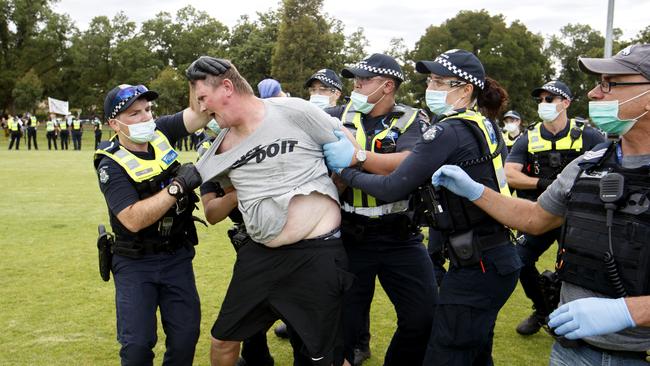 Police surrounded the protest. Picture: David Geraghty/NCA NewsWire.