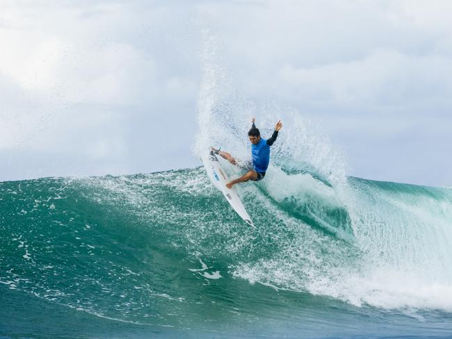 GOLD COAST, QUEENSLAND, AUSTRALIA - APRIL 27: Guilherme Ribeiro of Portugal surfs in Heat 3 of the Round of 80 at the Bonsoy Gold Coast Pro on April 27, 2024 at Gold Coast, Queensland, Australia. (Photo by Cait Miers/World Surf League)