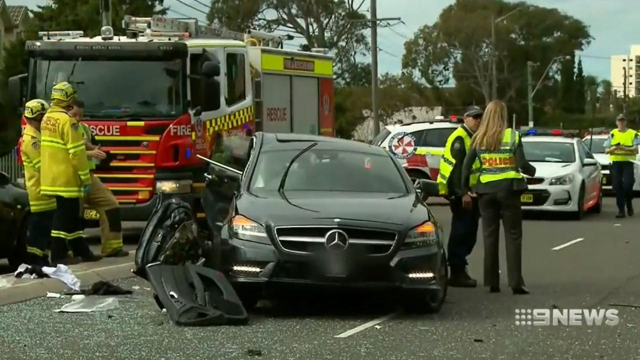 Gai Vieira’s Mercedes after Harry Little crashed into her. Picture: 9 News