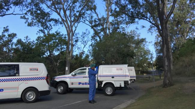 Police at Martin Sheils Park in Burleigh Heads following the discovery of the body of alleged bikie Shane Ross.