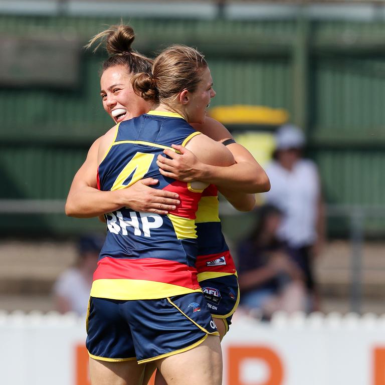 Chloe Scheer slotted three goals for the Crows. Picture: Sarah Reed/Getty Images