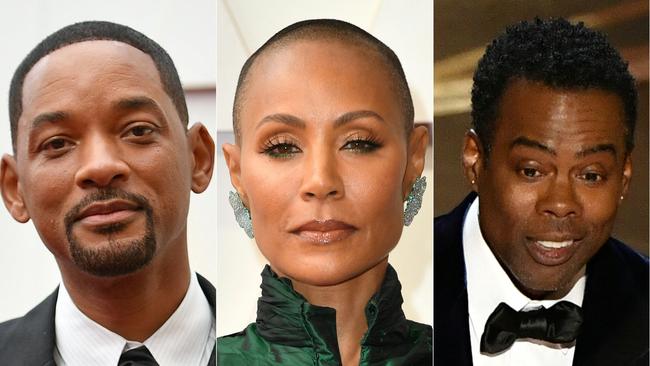 Best actor Will Smith, left, was angered after Oscars host Chris Rock, right, made a joke about Smith’s wife Jada Pinkett Smith, who shaved her head after suffering from alopecia.