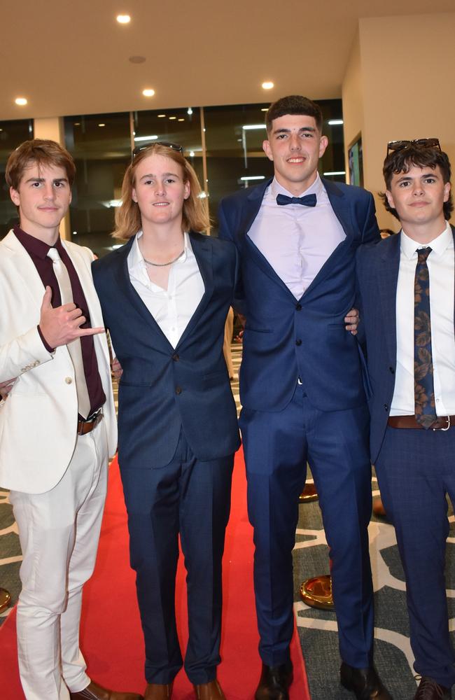 Daniel Gray, Josh Mann, Jayden Watts and Angus Marsden at the 2022 Maroochydore State High formal.