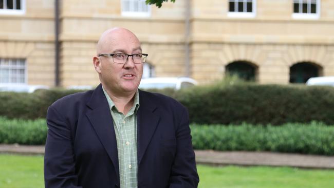 TCCI CEO Michael Bailey speaks to the media on Parliament Lawns in Hobart on Tuesday, November 7, 2023.