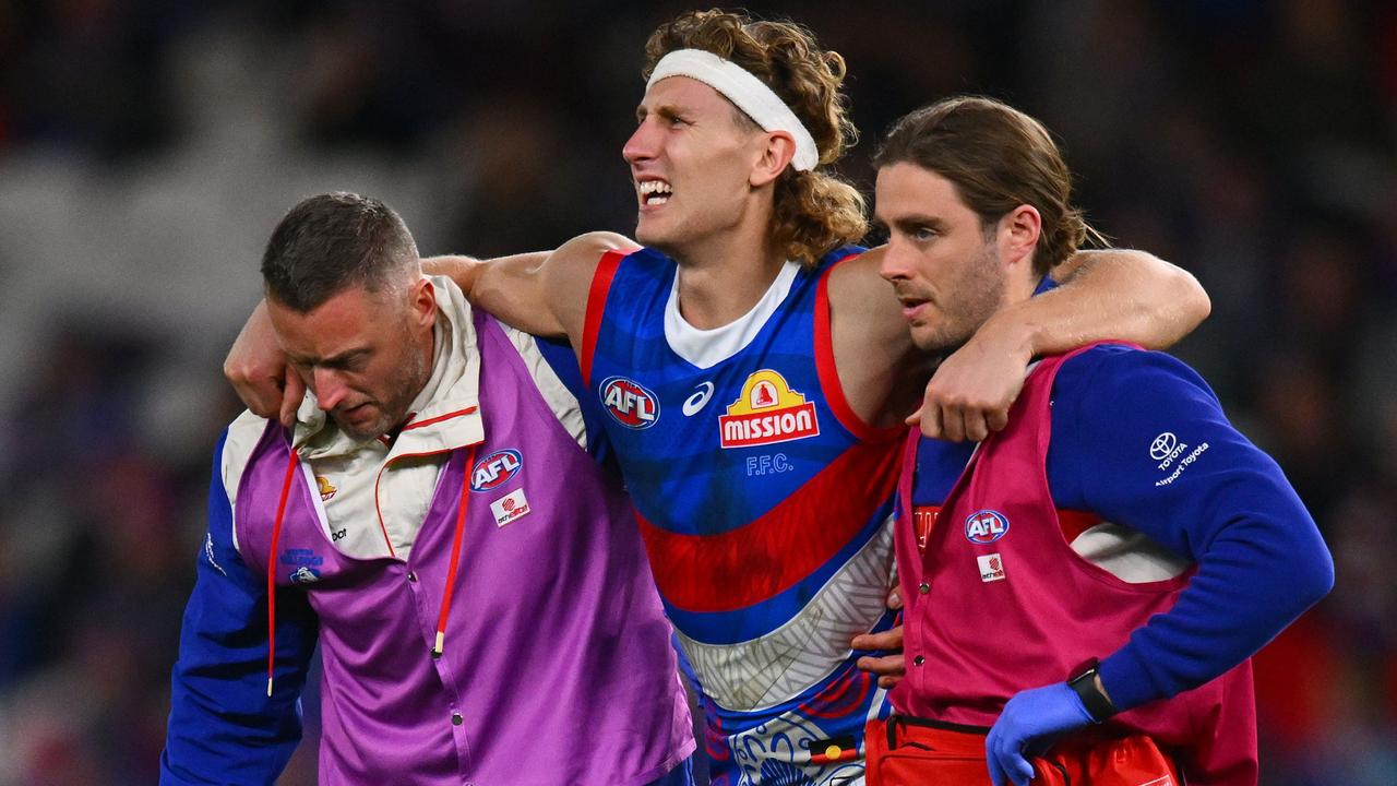 Western Bulldogs star Aaron Naughton is accelerating his comeback ahead of a possible round 16 return against North Melbourne. Picture: Morgan Hancock / Getty Images