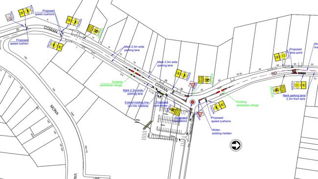 A concept plan of the planned works on Cowan Rd, including the new roundabout.