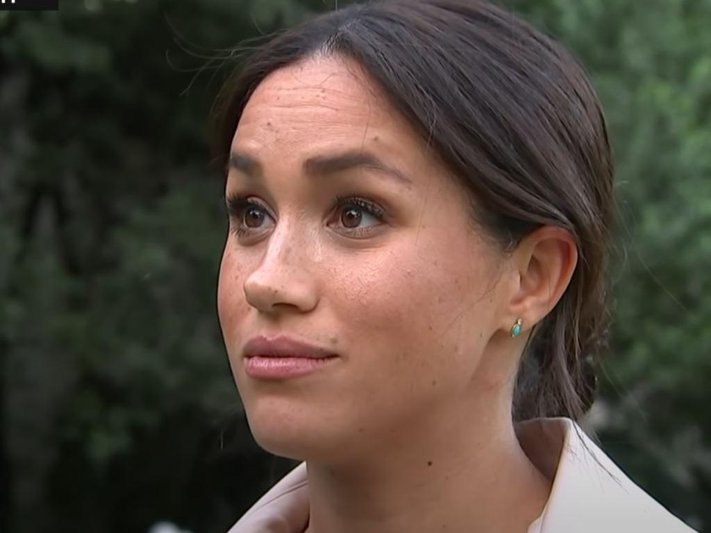 Meghan Markle during her emotional interview in South Africa. Picture: ITV