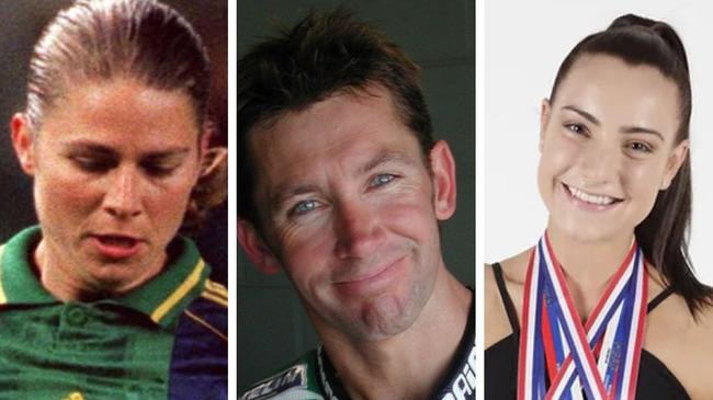 Footballer Bridgette Starr, motorsport legend Troy Bayliss and sport aerobics world champion Siennah Pirona, who have been inducted into the Hunter Region Sporting Hall of Fame. Picture: supplied