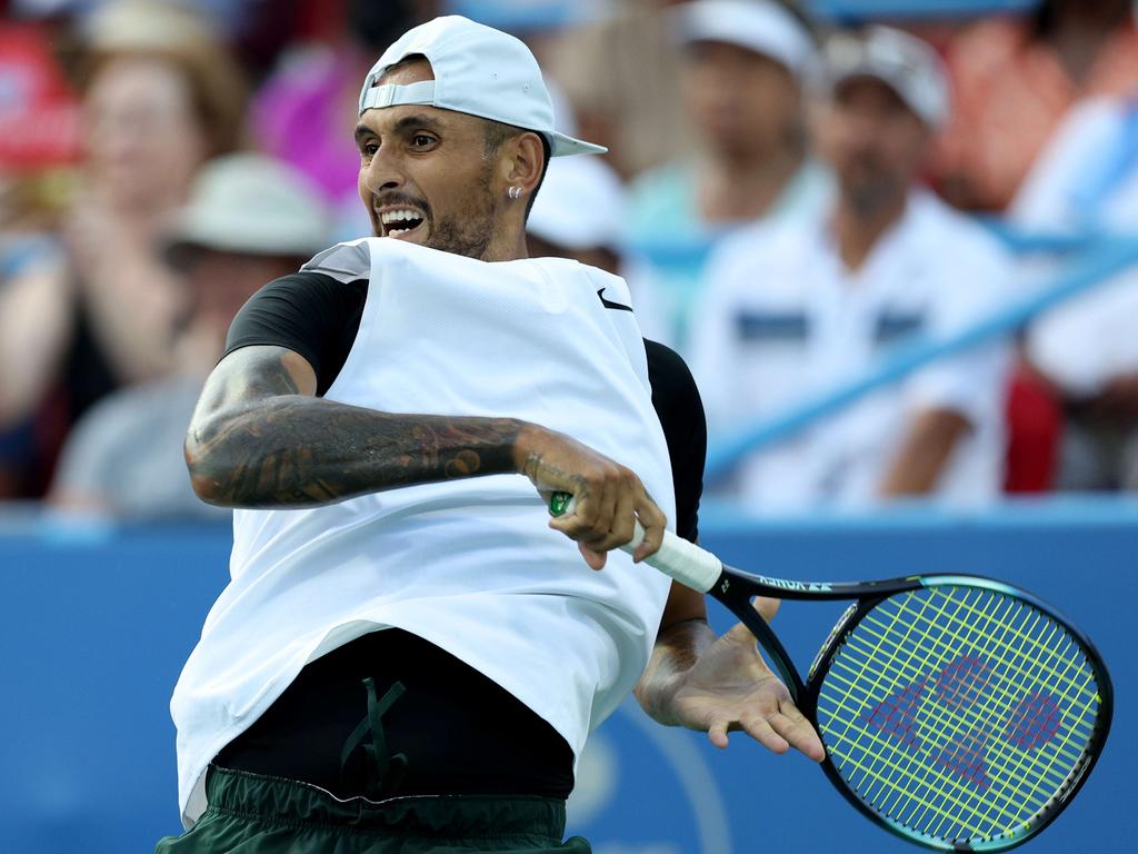 Nick Kyrgios overcame a slow start to defeat Marcos Giron of the United States at the Citi Open. Picture: Rob Carr/Getty Images/AFP