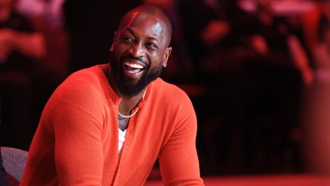 Dwyane Wade looks on during the Pat Riley ceremony celebrating his court dedication at Kaseya Center. (Photo by Carmen Mandato/Getty Images)