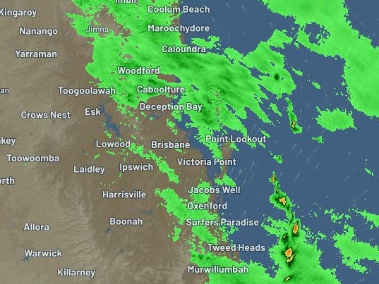 Rain over the southeast about 9am Sunday. Picture: Weatherzone.com.au