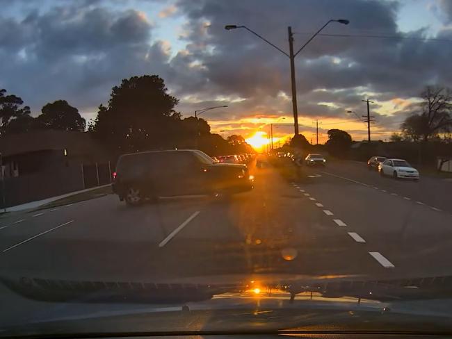 Footage of a sunset car crash in Oakleigh has people divided over who is to blame. Picture: Facebook