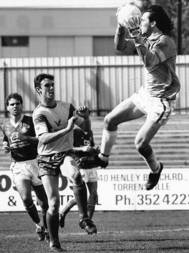 Goalkeeper Peter Blazincic playing for Adelaide Croatia against Birkalla in a Federation Cup semi-final at Hindmarsh Stadium in 1991.