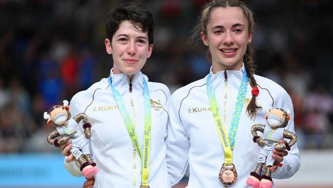 Sophie Unwin and Georgia Holt of Team England pose for a photo. Photo by Justin Setterfield/Getty Images.