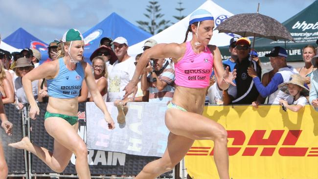 Beach sprinter Elly Miller in action at a championship event.