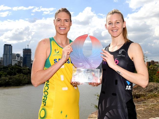 Team captains Caitlin Bassett of Australia and Katrina Grant pose before the last Quad Series.