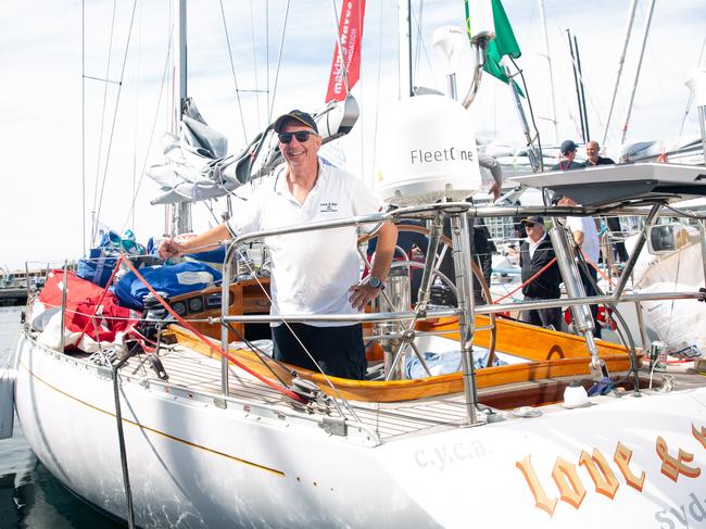 Love and War skipper Stephen McCullum in constitution dock just after completing the 2024 Sydney to Hobart.Picture: Linda Higginson