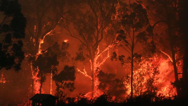 Fire and emergency services just south of the small Gippsland town of Bruthen. Picture: Aaron Francis/The Australian