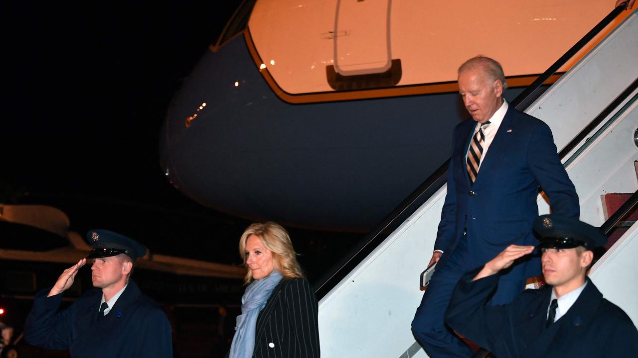 US President Joe Biden and US First Lady Jill Biden step off Air Force One upon arrival at Dover air force Base in Dover, Delaware, on October 20, 2023. Picture: Nicholas Kamm / AFP