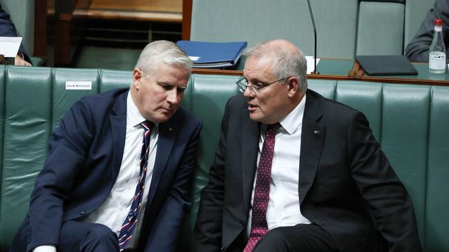 Deputy Prime Minister Michael McCormack with Prime Minister Scott Morrison during question time earlier this year. Picture: NCA NewsWire / Gary Ramage