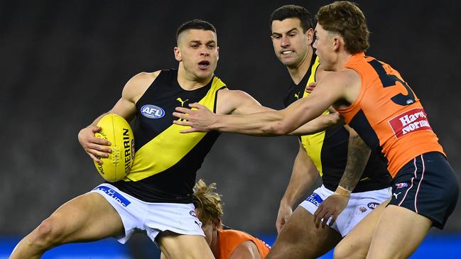 Dion Prestia in action against the Tigers on Friday night. Picture: Getty Images