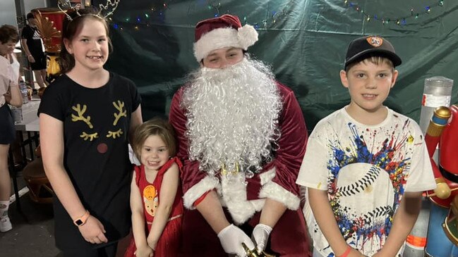 Indi, Olivia and Jaxon Thompson with Santa: Bunnings Xmas event in Maryborough 2023 - Fraser Coast. Sent in by Samantha Thompson.