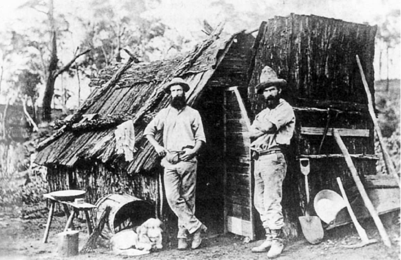 A miner’s hut in South Australia. See the chimney (on the right) is built on an angle and propped up with sticks. If it catches fire, the sticks can be removed and the chimney pushed away from the hut.