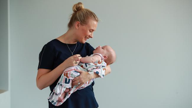 Mother Jacqui Bruyn with her baby boy, Wyatt, aged 10 weeks. Jacqui lost her first baby, Beau, who was stillborn in April 2017. Picture: Justin Lloyd