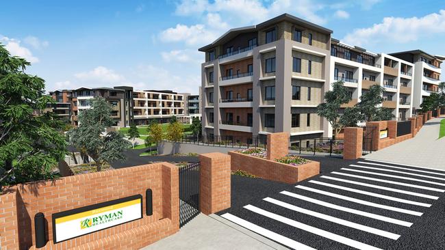 A render of the planned Ryman retirement village in Burwood East. Construction was halted on the site today after a visiting technician tested positive to coronavirus.