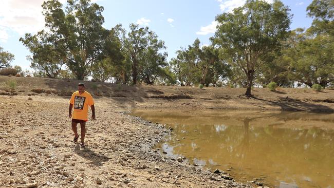 The dry bed of the Darling-Barka river in Wilcannia in March 2019. Picture: Mark Evans