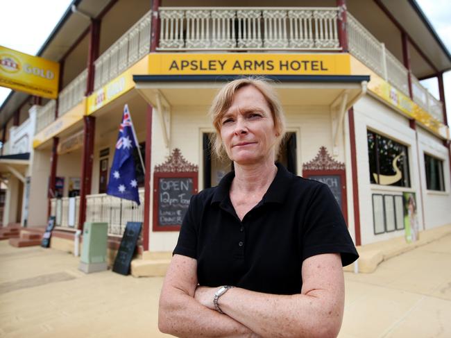 Apsley Arms Hotel owner Kath Knaggs says she can’t understand why local business owners are not being paid when donations are streaming in. Picture: Nathan Edwards