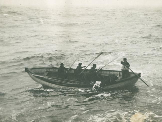 The body of an RMS Titanic victim being picked up at sea. Picture: Nova Scotia Archives