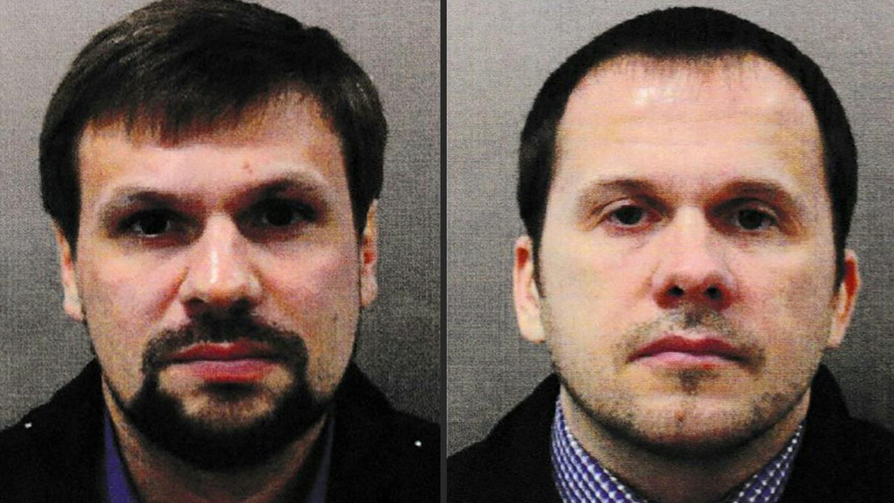 Ruslan Boshirov (L) and Alexander Petrov, are wanted by British police in connection with the nerve agent attack on former Russian spy Sergei Skripal and his daughter Yulia. Picture: AFP