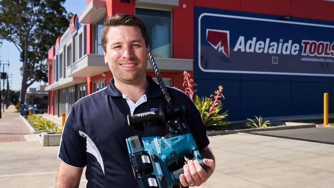 Adam Peach poses for a picture at Adelaide Tools in Mile End South. Pictures: Matt Loxton.