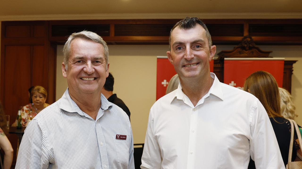 Alan Milne and Campbell Wilson at the Cairns Chamber of Commerce Christmas lunch, held at the Pullman International hotel. Picture: Brendan Radke