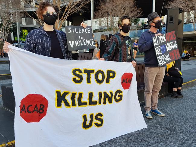 Protesters gather for the Black Lives Matter protest in Brisbane's CBD.