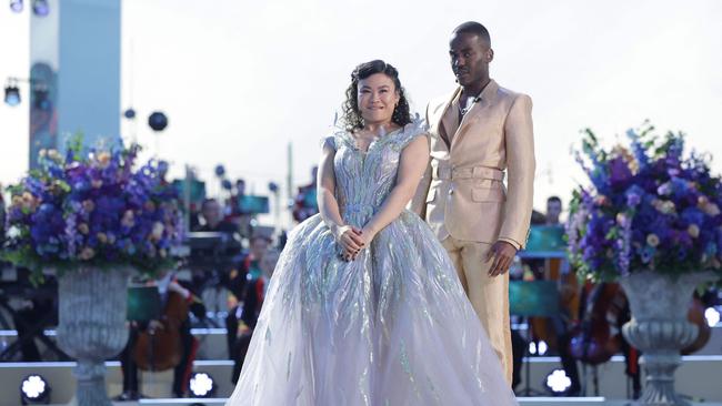 Mei Mac and Ncuti Gatwa perform on stage inside Windsor Castle grounds at the Coronation Concert. Picture: AFP