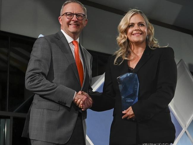 Prime Minister Anthony Albanese with 2023 Australian of the Year Taryn Brumfitt.