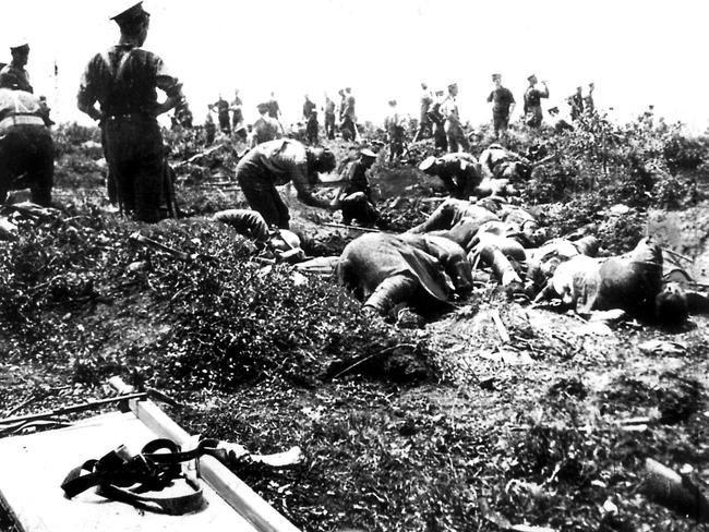 Carnage ... Australians bury dead comrades at Gallipoli after a series of battles in May 1915.