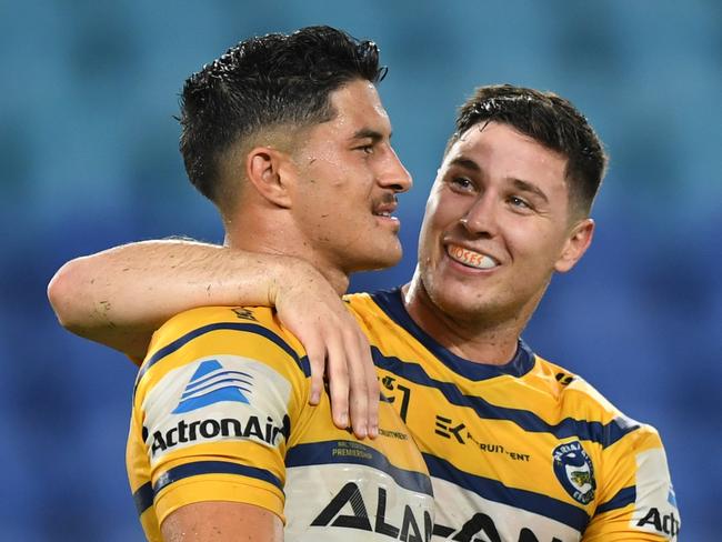 Dylan Brown and Mitchell Moses 2020 NRL Round 02 - Gold Coast Titans v Parramatta Eels, Cbus Super Stadium, 2020-03-22. Digital image by Scott Davis � NRL Photos