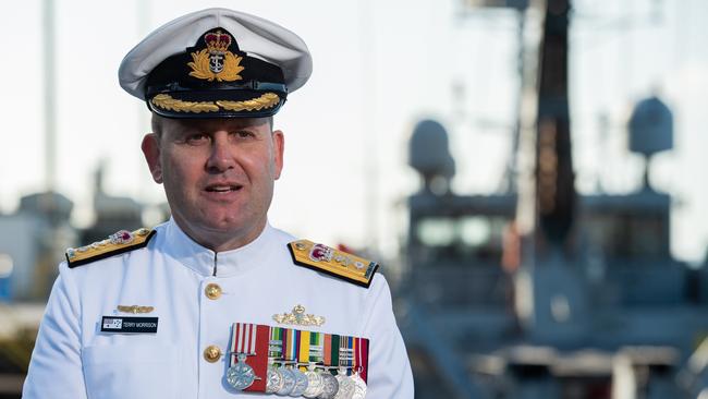 Commander of the Surface Force, Commodore Terence Morrison, says part of HMAS Broome (II) will be assessed for further use. Picture: Pema Tamang Pakhrin