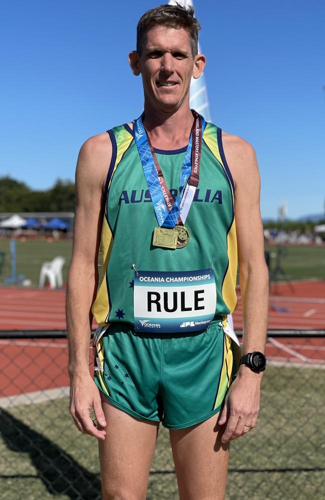 Justin Rule from Mackay took out the 3000m steeplechase in the 30-59 age range. Oceania Athletics Championships in Mackay June 9 2022. Picture: Max O'Driscoll