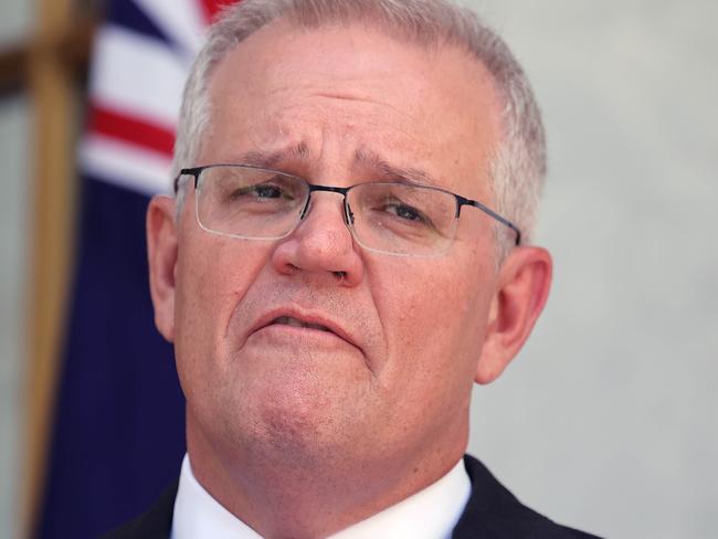 CANBERRA, AUSTRALIA NewsWire Photos FEBRUARY, 07 2022:  Prime Minister Scott Morrison spoke to media during a press conference at Parliament House in Canberra. Picture: NCA NewsWire / Gary Ramage