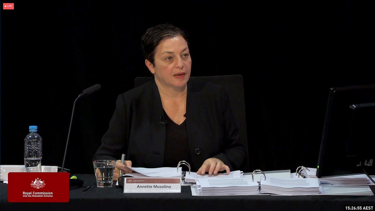 Former Chief Counsel, Department of Human Services and Chief Operating Officer, Services Australia Annette Musolino speaking during the Royal Commission into the Robodebt Scheme.