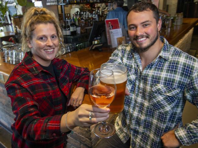 Pub and Bars restrictions for Covid could be eased as early as July. Couple Aimee Brooks and Blayne Underwood 0484 013577 enjoying a drink at the Price Alfred Hotel in Port Melbourne this afternoon.Picture by Wayne Taylor 12th June 2020