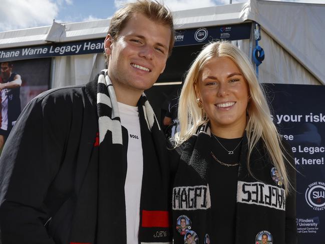 Jackson and Brooke Warne at the Shane Warne Legacy testing tent in Adelaide. Picture: Michael Klein