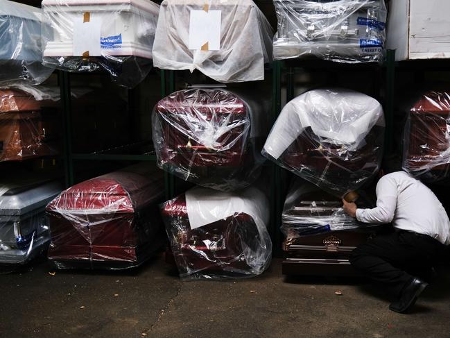 An overcrowded funeral home in New York City. Picture: Getty/AFP