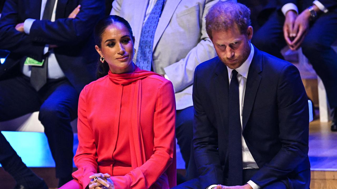 Meghan and Prince Harry at the annual One Young World Summit at Bridgewater Hall in Manchester. Picture: Oli Scarff/AFP