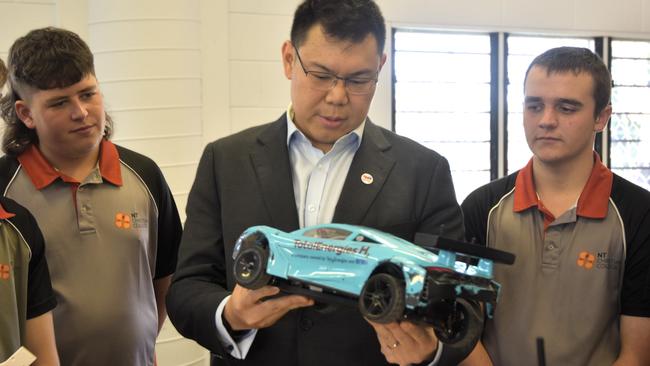 TE H2 Australian managing director Kam Ho with Palmerston Christian College Hydrogen Grand prix team Kayden Bourchier, Benny Sonsie-Daams, Tannum Jones-Materne, Michael Jessup, Ezekiel Kernick, and Johann de Guzman. The team will compete at the Hydrogen World Final in California in September.